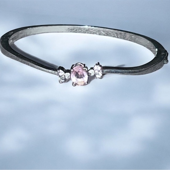 Vintage CZ Silver Tone Bangle Bypass Bracelet - Picture 2 of 6